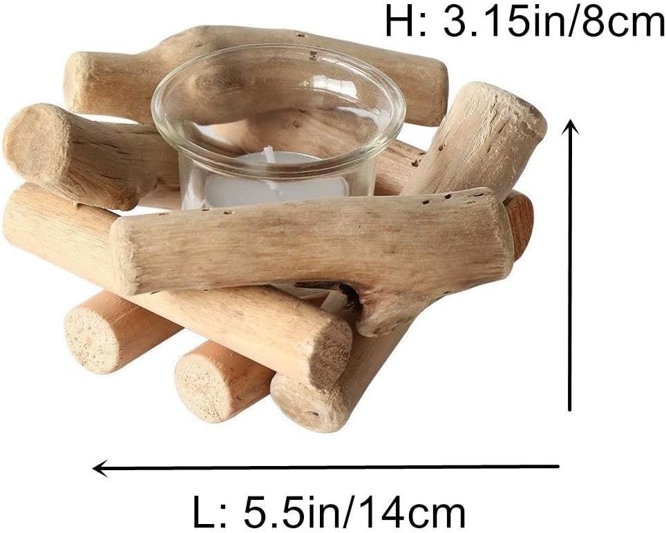 Sziqiqi Handmade Wooden Tea Light Candle Holder with Glass Cup Rustic Country Coastal Style for Farmhouse Home Decoration Home Altar Decoration Holiday Wedding Decoration