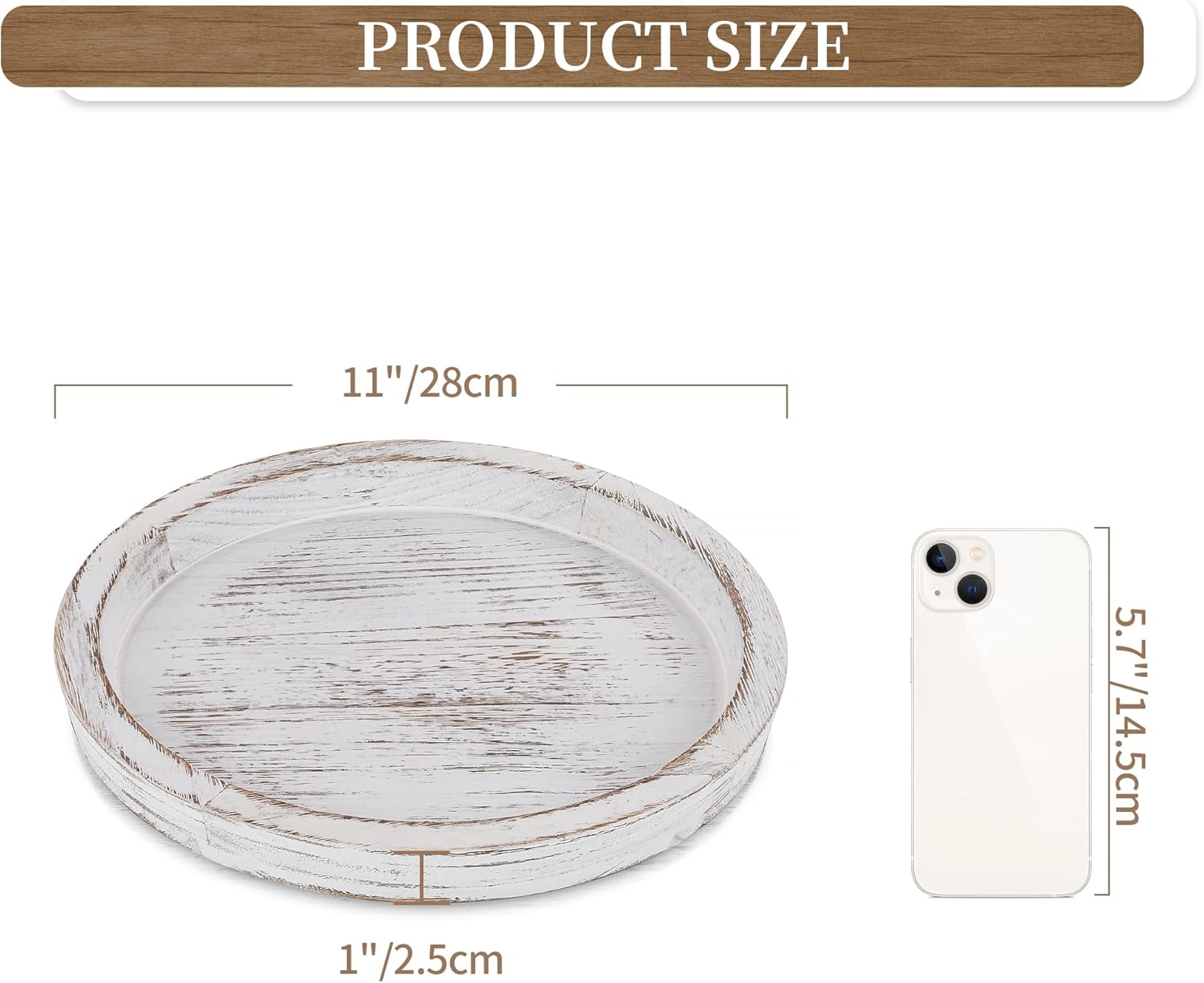 Hanobe Candle Plate Holder Tray: Round White Wood Decorative Tray Decor - Rustic Farmhouse CoffeeTable Decor - Tealight Pillar Trays for Home Decor