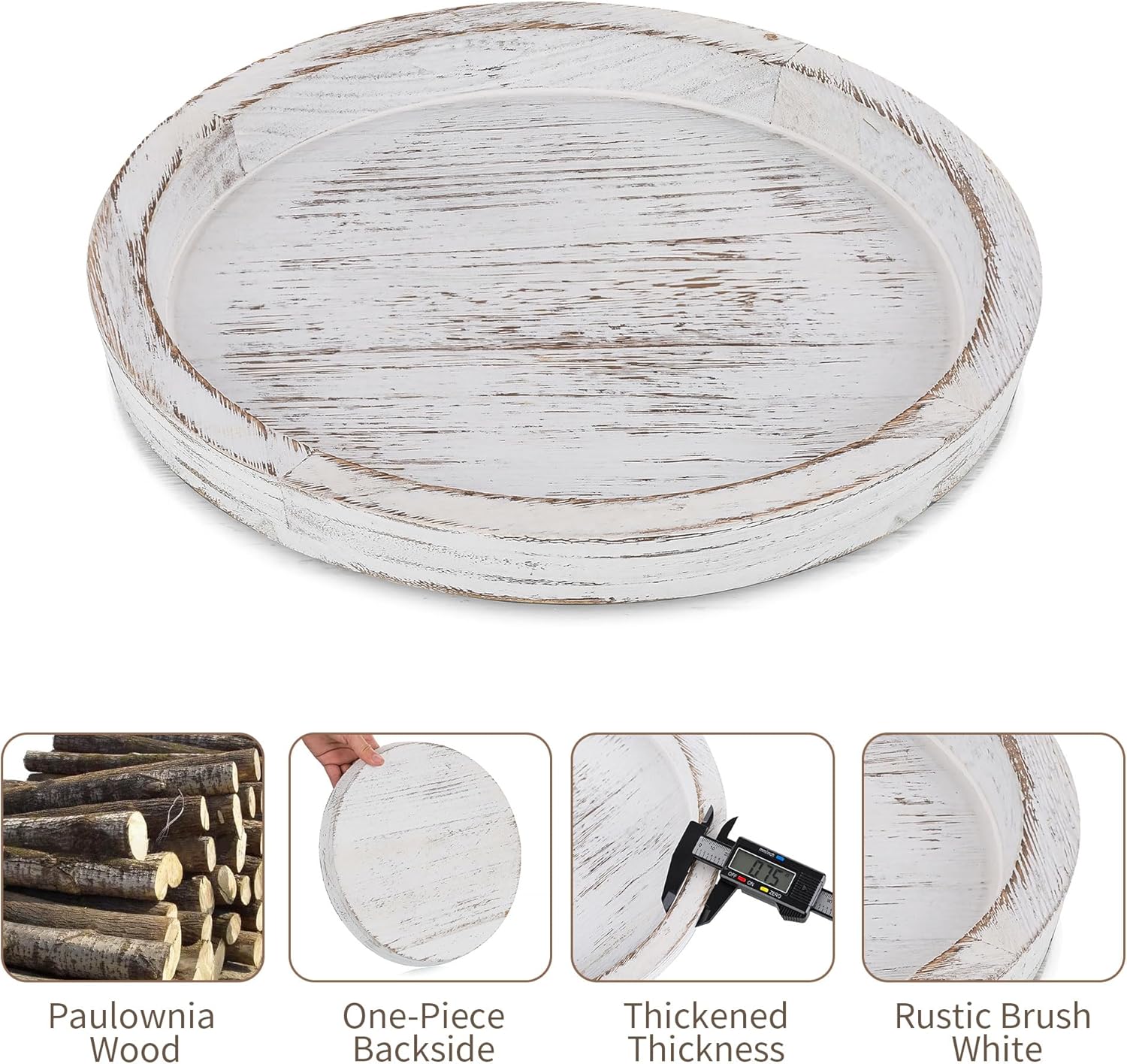 Hanobe Candle Plate Holder Tray: Round White Wood Decorative Tray Decor - Rustic Farmhouse CoffeeTable Decor - Tealight Pillar Trays for Home Decor