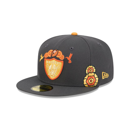 Las Vegas Raiders Day of the Dead Graphite 59FIFTY Fitted Hat
