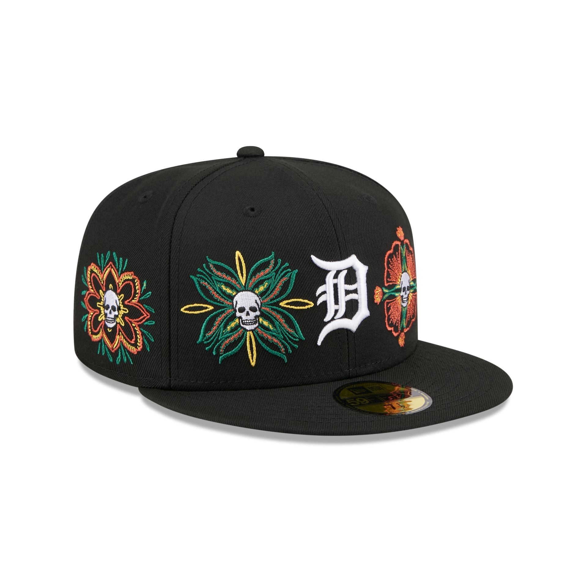 Detroit Tigers Day of the Dead Skull & Flowers 59FIFTY Fitted Hat