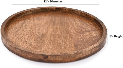 EDHAS Round Wooden Decorative Candle Holder Tray for Coffee Table Centerpieces Modern Farmhouse Home Decorations (12" x 12" x 1")