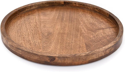EDHAS Round Wooden Decorative Candle Holder Tray for Coffee Table Centerpieces Modern Farmhouse Home Decorations (12" x 12" x 1")