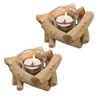Sziqiqi Handmade Wooden Tea Light Candle Holder with Glass Cup Rustic Country Coastal Style for Farmhouse Home Decoration Home Altar Decoration Holiday Wedding Decoration