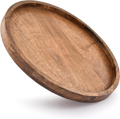 EDHAS Round Wooden Decorative Candle Holder Tray for Coffee Table Centerpieces Modern Farmhouse Home Decorations (12" x 12" x 1")