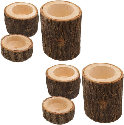 Wooden Tea Light Candle Holders Set of 6, Personalized Natural Wooden Votive Tealight Holder for Rustic Centerpieces for Table, Great for Home, Wedding Various Festivals Decoration