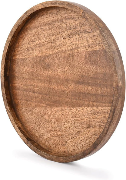 EDHAS Round Wooden Decorative Candle Holder Tray for Coffee Table Centerpieces Modern Farmhouse Home Decorations (12" x 12" x 1")