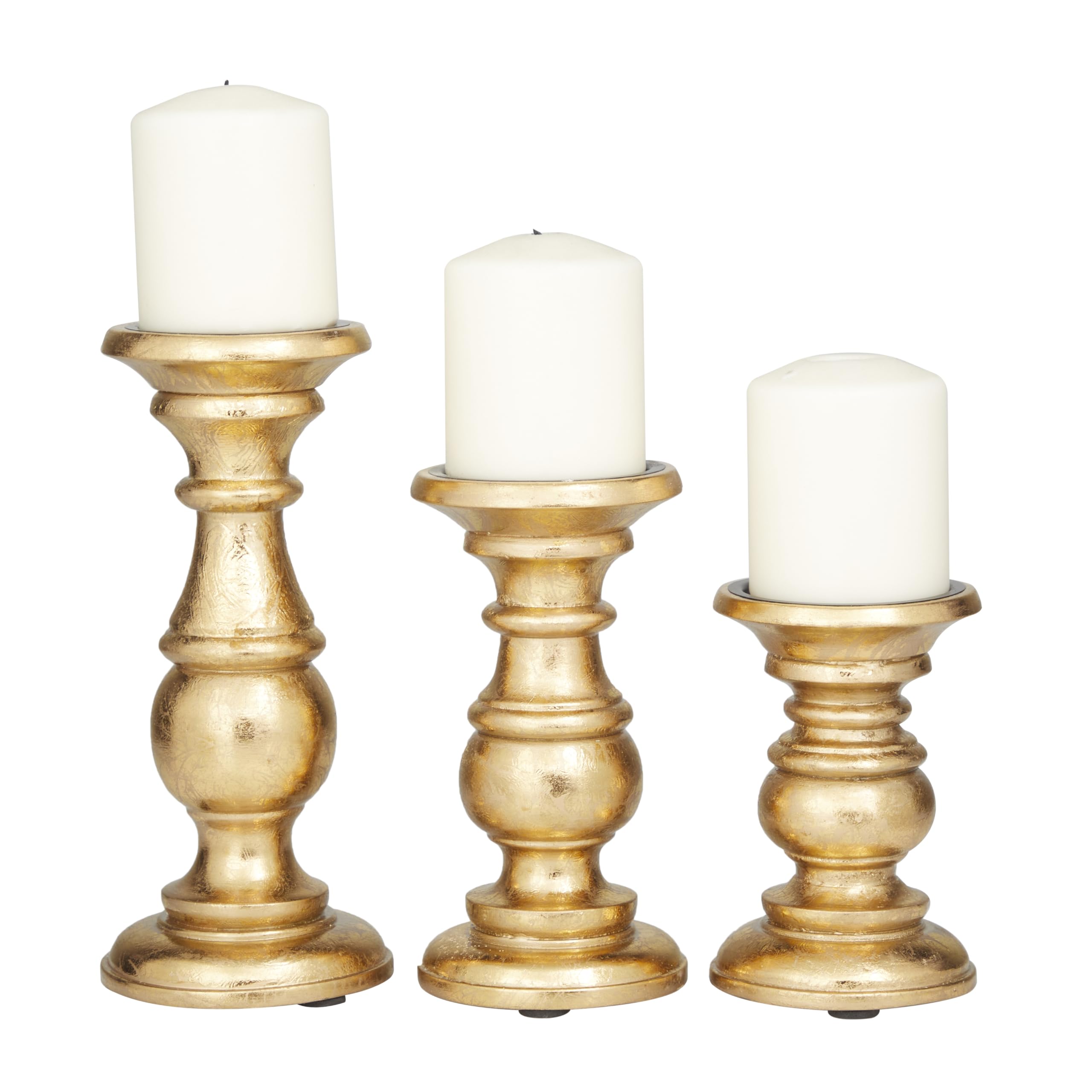 Deco 79 Mango Wood Decorative Candle Holder Turned Style Pillar Candle Stand, Set of 3 Candlestick Holder 10",8",6"H, Brown