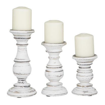 Deco 79 Mango Wood Decorative Candle Holder Turned Style Pillar Candle Stand, Set of 3 Candlestick Holder 10",8",6"H, Brown