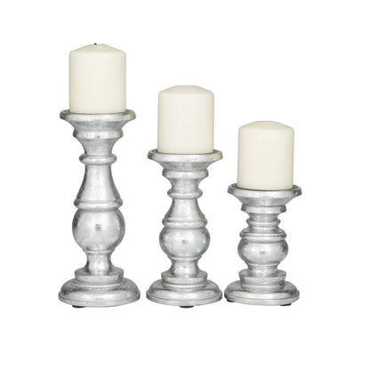 Deco 79 Mango Wood Decorative Candle Holder Turned Style Pillar Candle Stand, Set of 3 Candlestick Holder 10",8",6"H, Brown